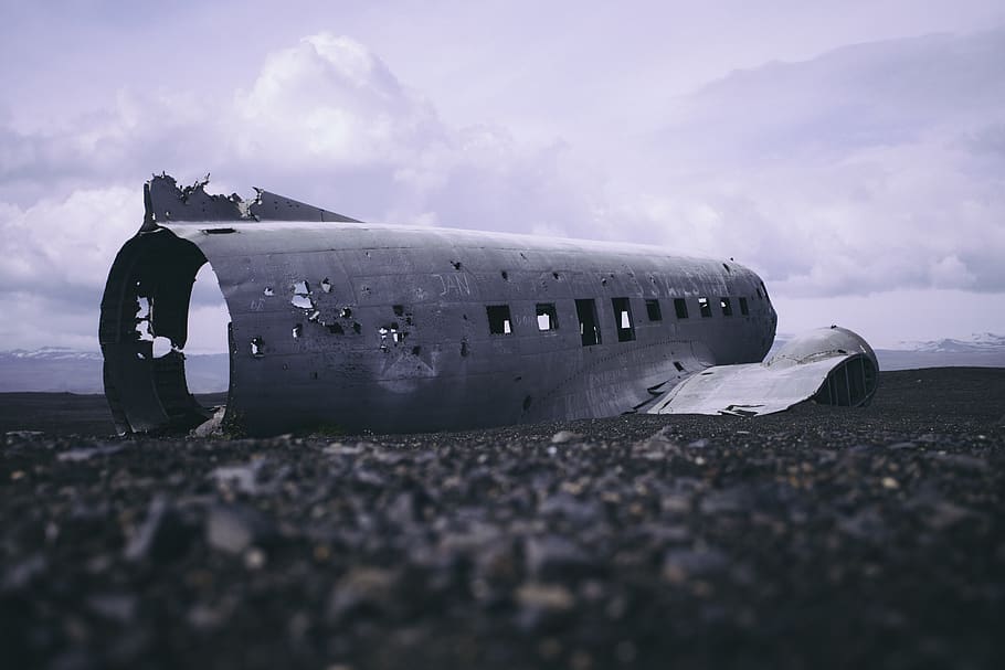 crashed airplane part, wreck, sunset, aeroplane, iceland, plane wreck HD wallpaper