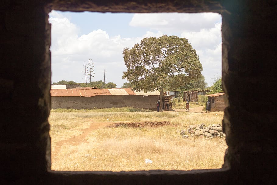 kenya, thika, rocks, grass, tree, blue sky, clouds, window HD wallpaper