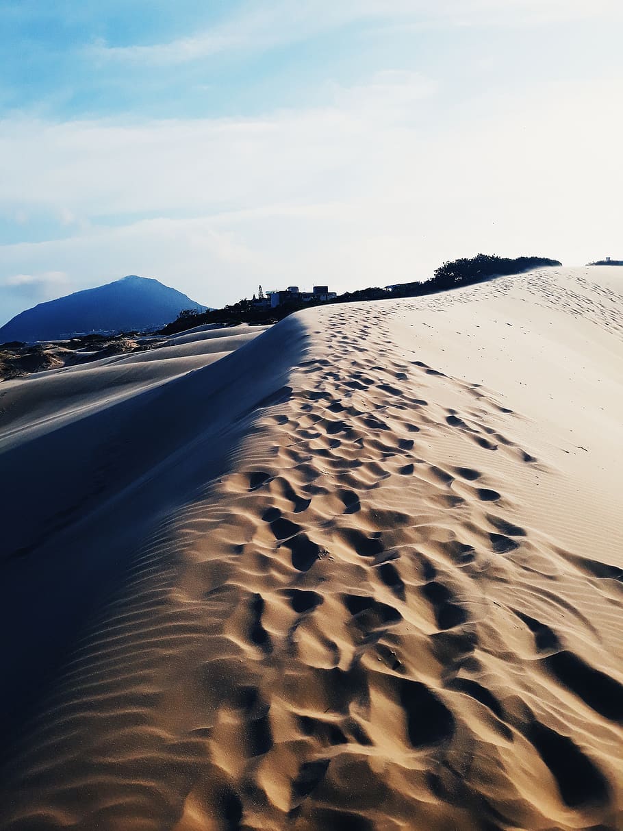 Foot Prints on Desert, beach, dune, footprints, landscape, nature HD wallpaper