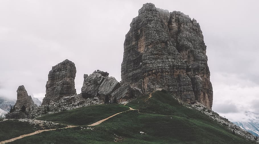 Rock Mountain, cliff, daylight, grass, high, landscape, mountain peak HD wallpaper
