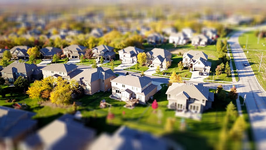 High Angle Shot of Suburban Neighborhood, aerial photography, HD wallpaper