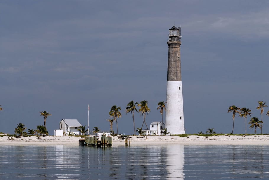 shore, lighthouse, construction, architecture, sea, ocean, water HD wallpaper