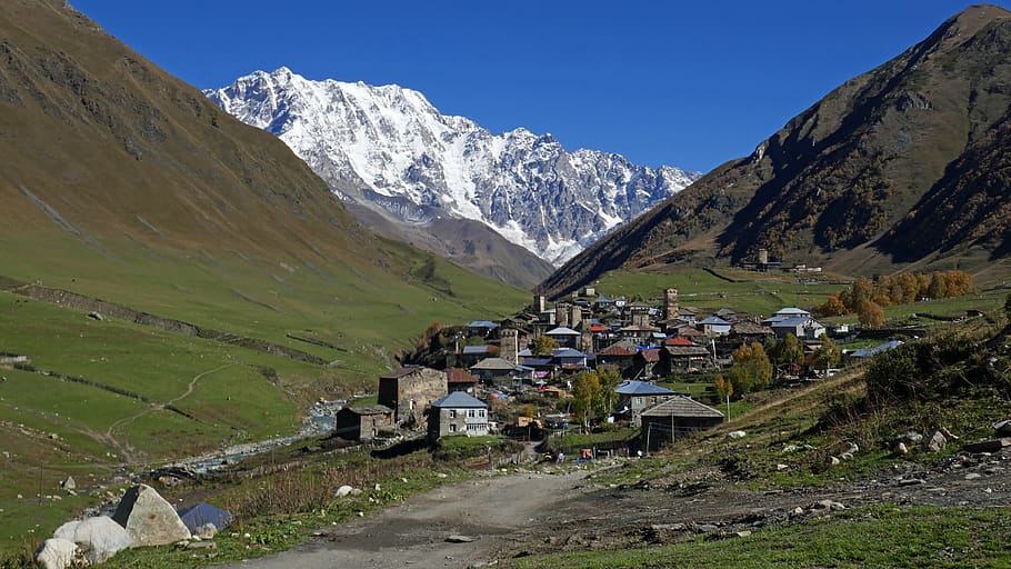 georgia, ushguli, caucasus, svaneti, mountain, mountain range, HD wallpaper