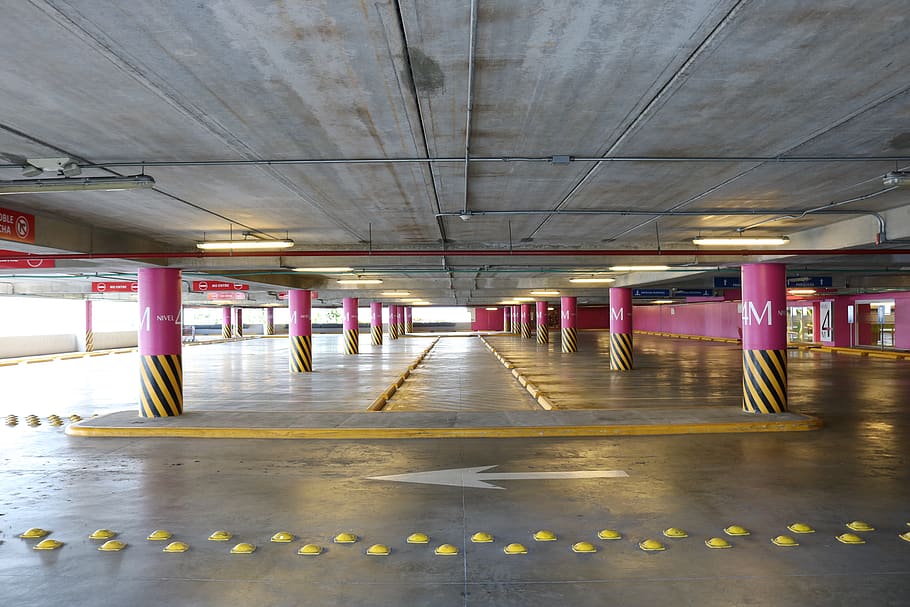 Photography of Parking Lot, architecture, arrow, building, concrete floor, HD wallpaper