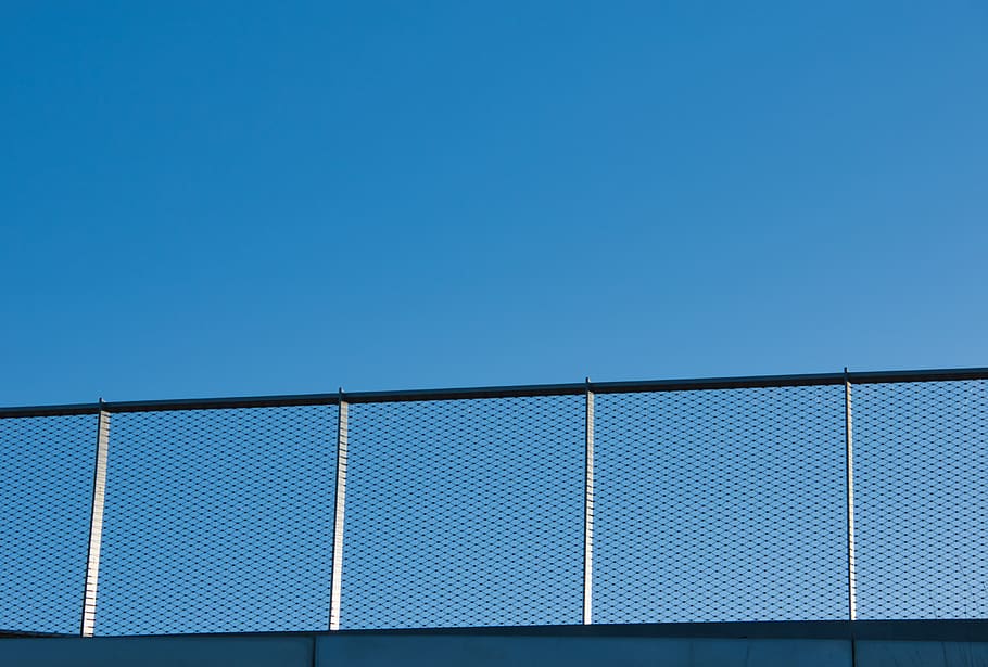 railing, sky, blue, transition, steel, copy space, clear sky, HD wallpaper