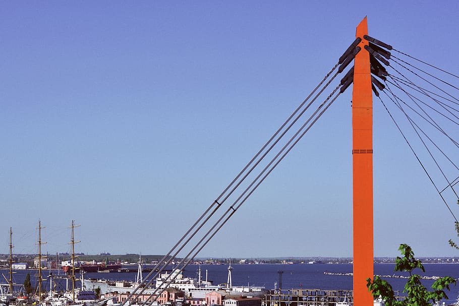 bridge, sea, water, seaport, sky, wallpaper, background, sun HD wallpaper