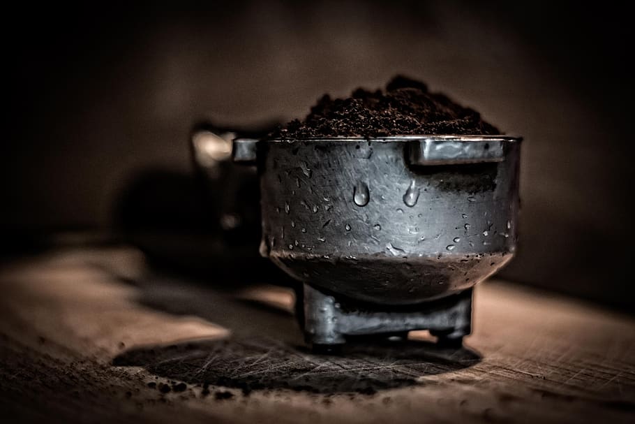 Black Metal Part, blur, caffeine, close up, coffee, coffee grounds