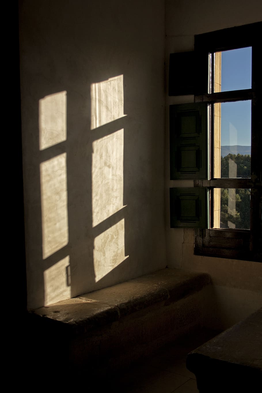window, sky, field, architecture, shadows, light, backlight HD wallpaper