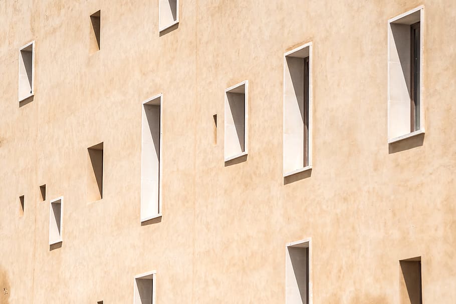 brown concrete building at daytime, yellow, window, surface, window ledge HD wallpaper