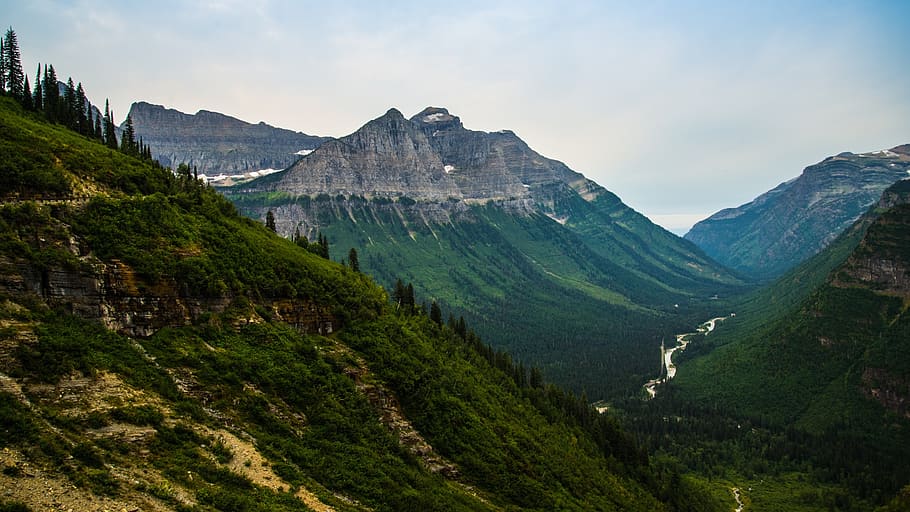 green, trees, plant, path, mountain, valley, highland, hill HD wallpaper