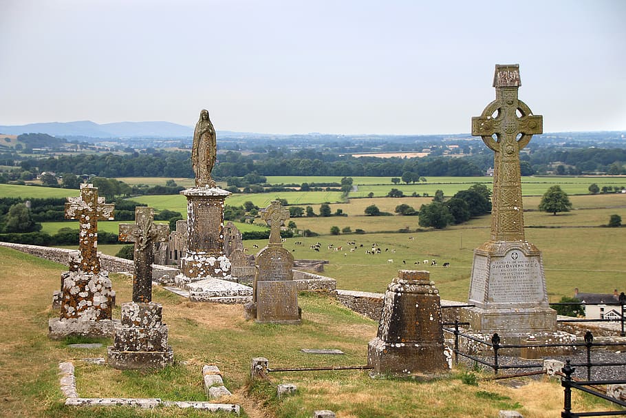 ireland, cemetery, rock of cashel, cross, tombstone, mourning, HD wallpaper