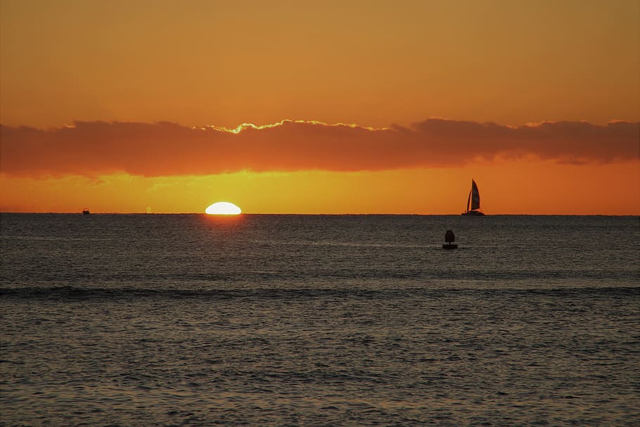 hawaii, beach, sunset, sailing, ocean, sea, travel, holiday HD wallpaper