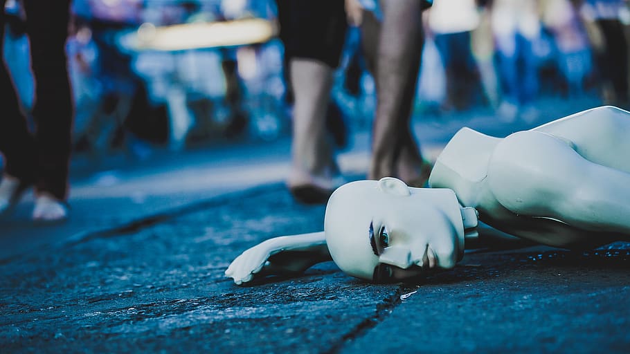 doll, mannequin, broken, blue, people, crowd, human body part HD wallpaper