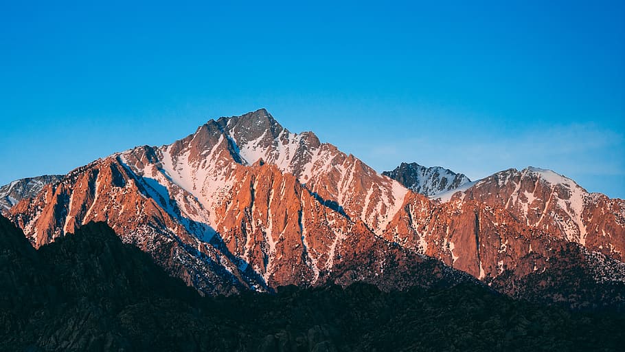 nature, outdoors, mountain, mountain range, peak, sky, sunrise HD wallpaper