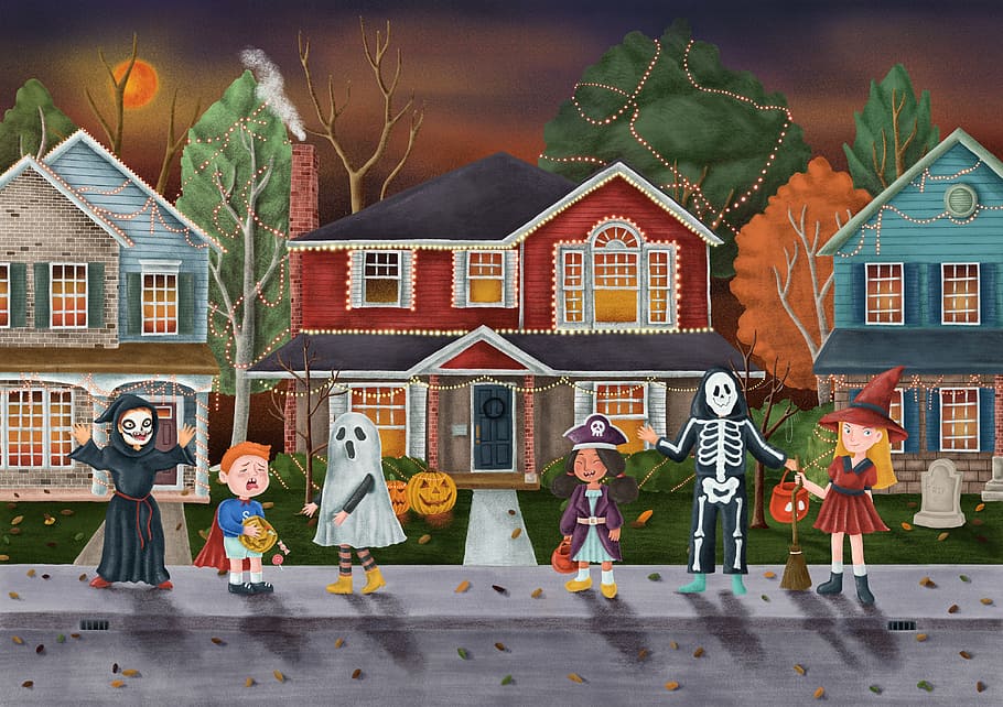 Trick or Treat Halloween Themed Illustration, art, artwork, costume, HD wallpaper