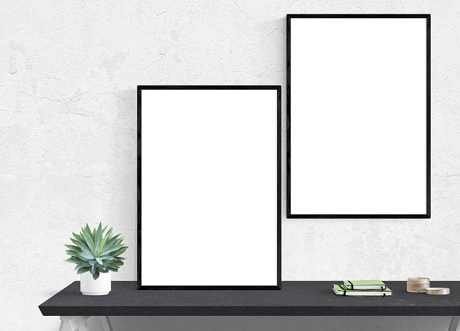 poster, frame, plant, desk, copy space, no people, wall - building feature HD wallpaper
