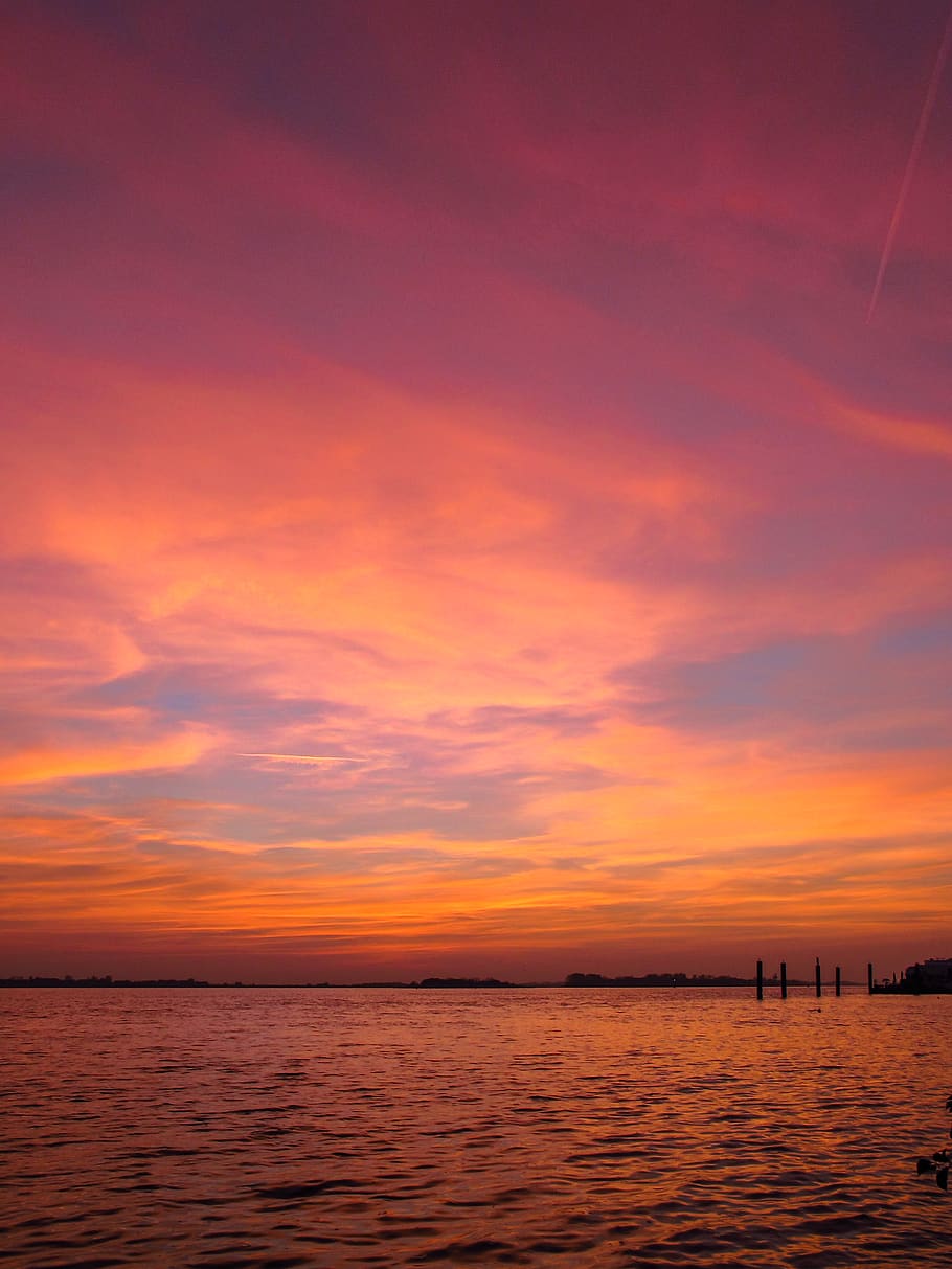 sunset, river, water, evening, orange, sky, sea, scenics - nature HD wallpaper