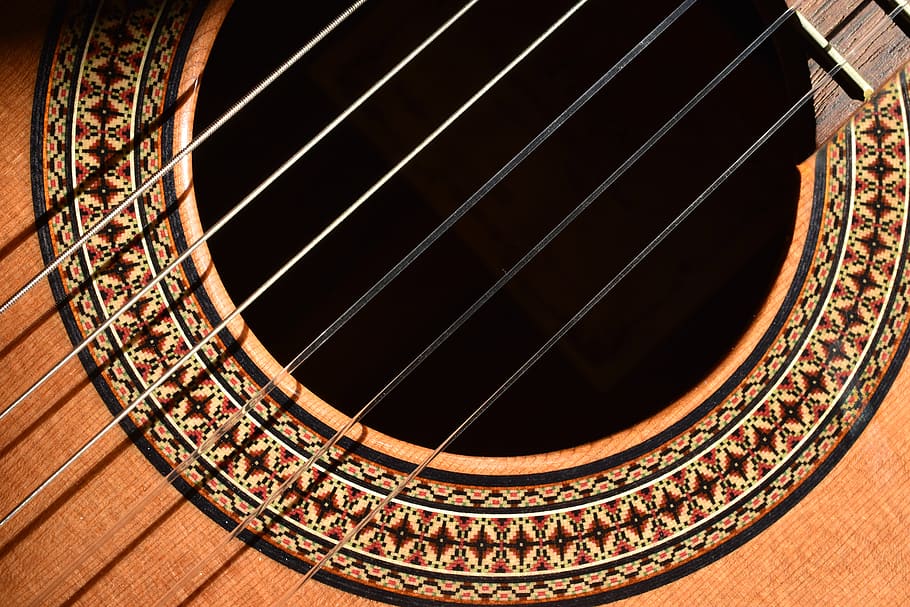 macro, music, guitar, no people, wood - material, pattern, indoors HD wallpaper