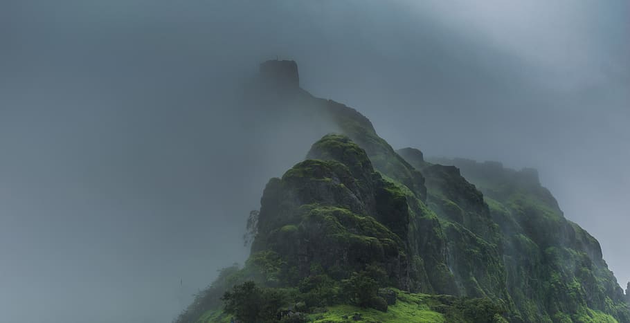 india, pune, rajgad fort, mountain, beauty in nature, fog, scenics - nature