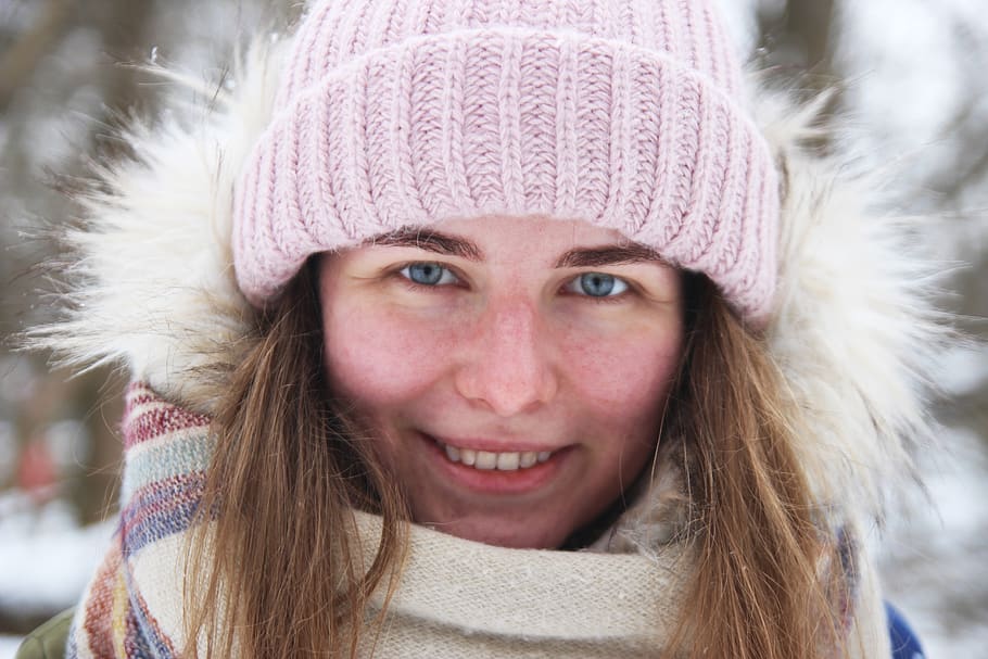 ukraine, lviv, hat, cold, winter, portrait, snow, eyes, smile HD wallpaper