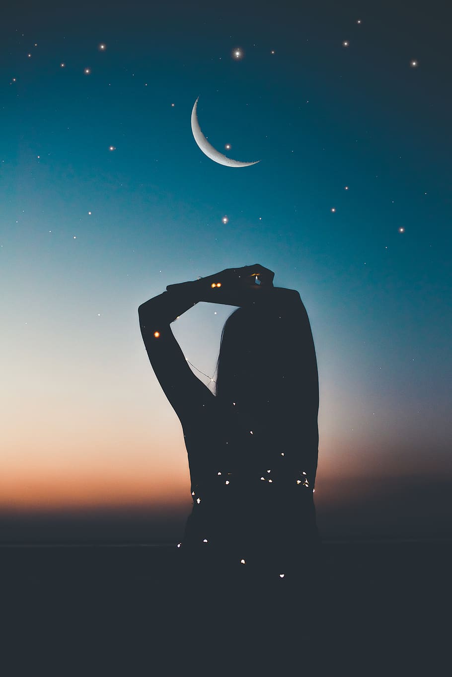 Silhouette Photo of Woman, art, astrology, astronomy, backlit