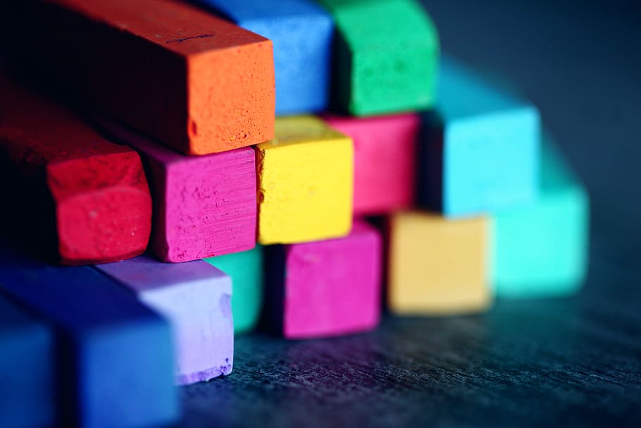 Assorted-color Bricks, art materials, art supplies, blocks, blur, HD wallpaper