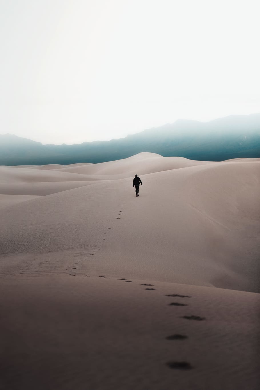 man walking through the desert, sand dune, mountain, white sand dune HD wallpaper