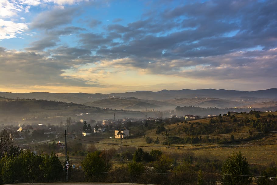 landscape, nature, sky, sunset, clouds, rural, beautiful, mountains HD wallpaper