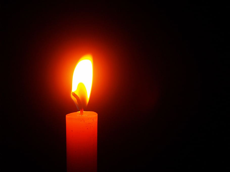 Red Lighted Candle, background, black, bright, burn, burning HD wallpaper