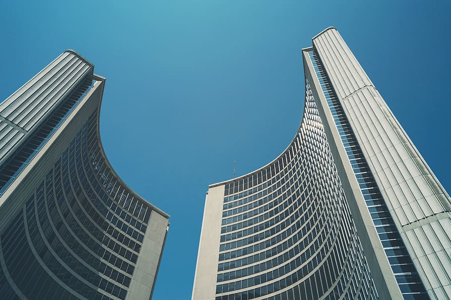 buildings, architecture, blue, sky, city, urban, business, corporate HD wallpaper