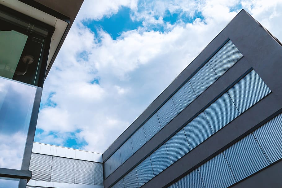 Beautiful sky with clouds above office center, cloud - sky, architecture HD wallpaper