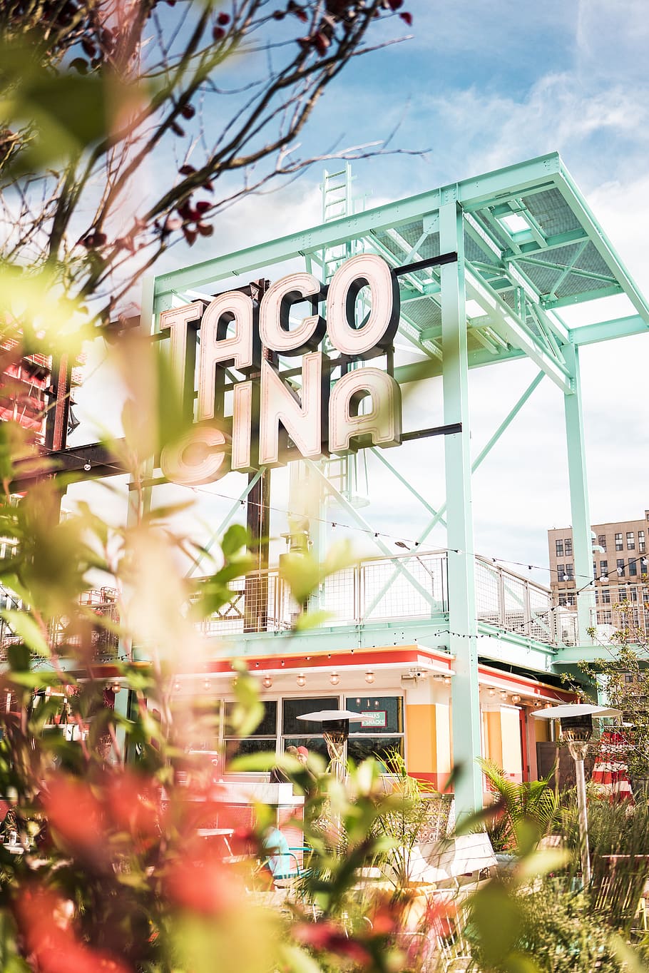 Taco Cina signage during daytime, building, tree, store, shop HD wallpaper
