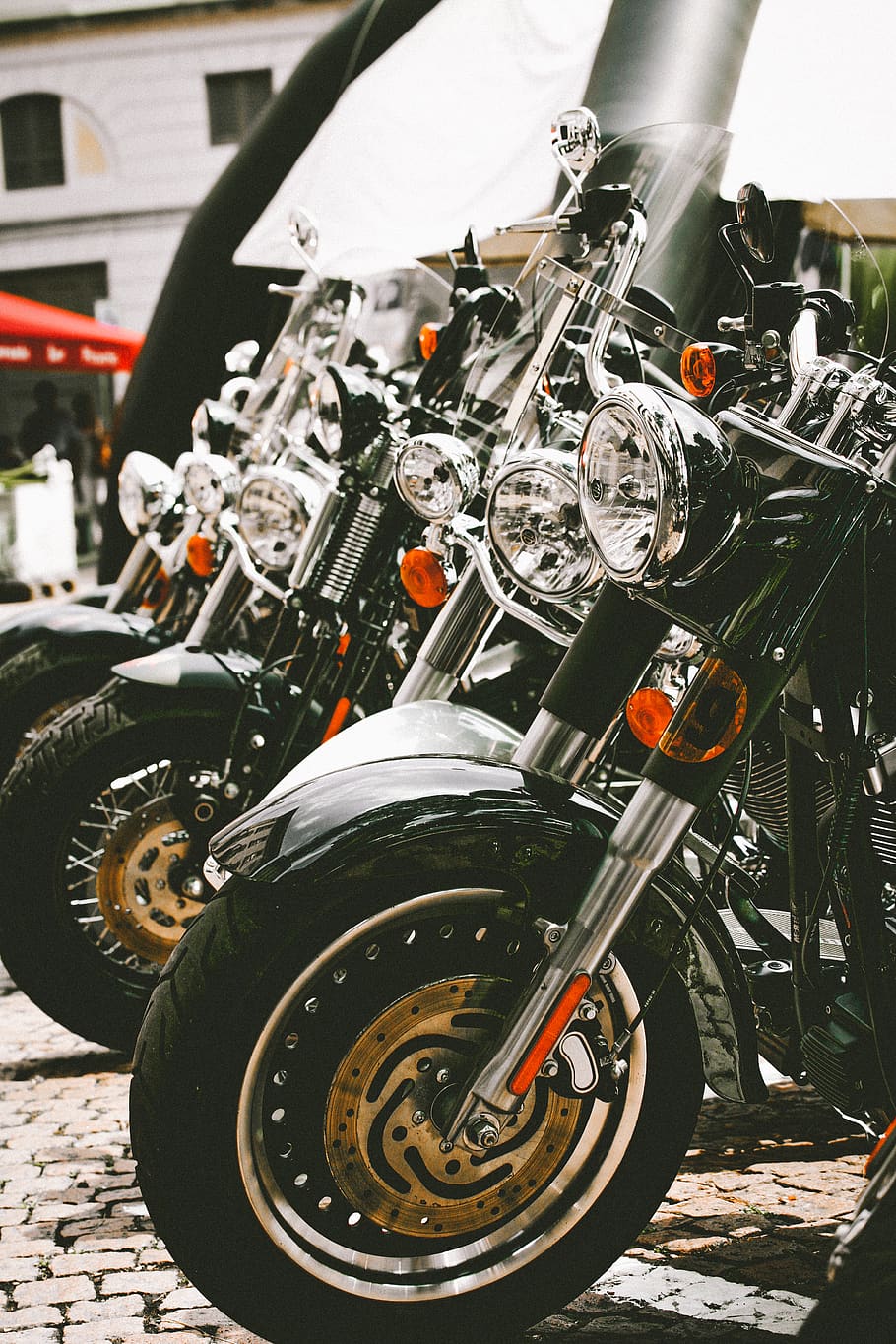 Photo of Parked Motorcycles, chopper, chrome, classic, customized HD wallpaper