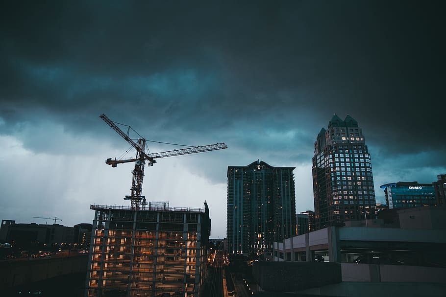 gray tower crane, sky, cloud, building, high rise, construction HD wallpaper