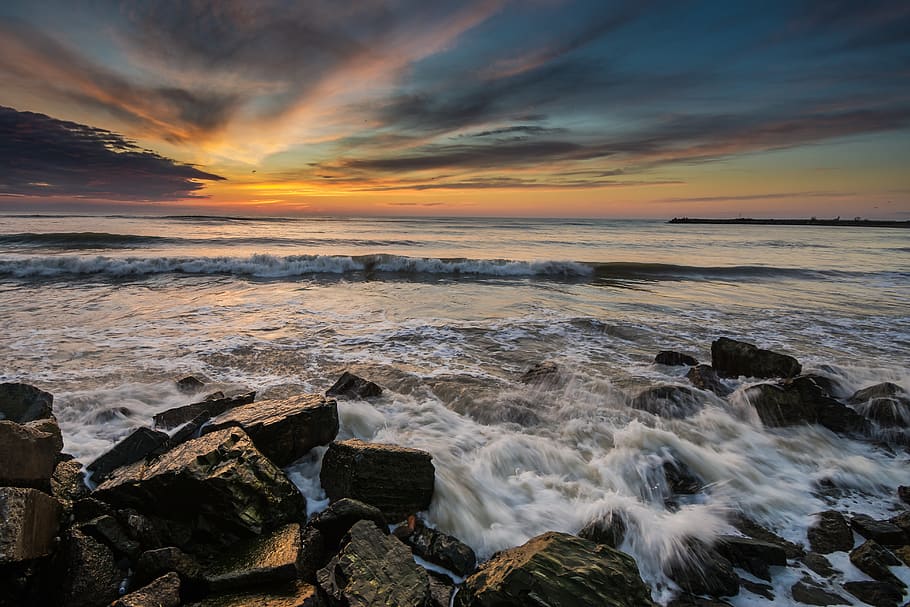 water, sand, beach, sky, nature, landscape, sea, travel, seashore HD wallpaper