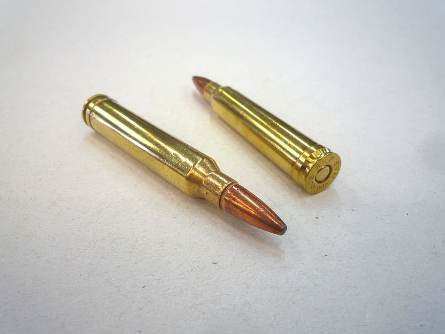 ammunition, rifle, weapons, metal, gold colored, bullet, indoors HD wallpaper