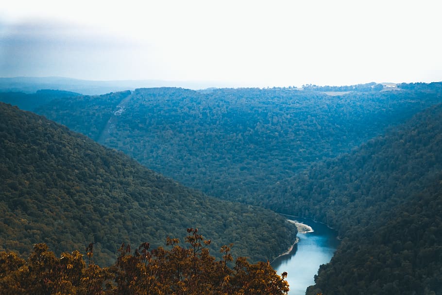 trees, river, lake, nature, hills, mountains, hipster, adventure HD wallpaper