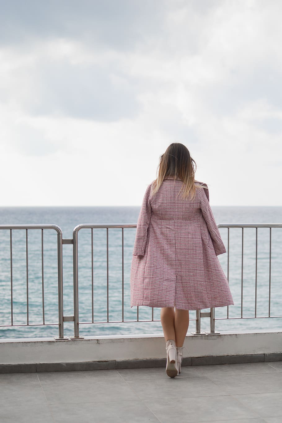one person, rear view, railing, sky, full length, women, cloud - sky HD wallpaper