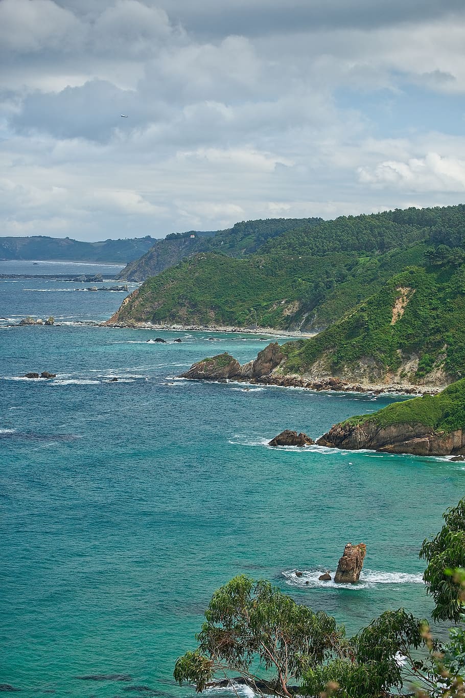 cliffs, coast, green, nature, wild, sea, blue, water, scenics - nature HD wallpaper
