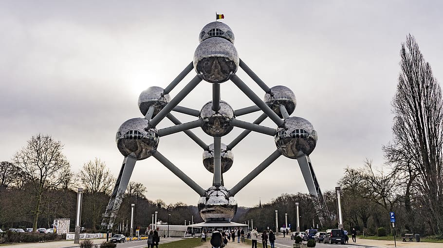belgium, brussels, atomium, sky, architecture, nature, mode of transportation HD wallpaper