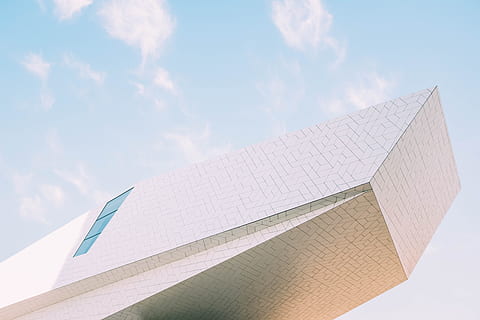 low-angle photography of pointed building, sky, blue, cloud, window HD wallpaper