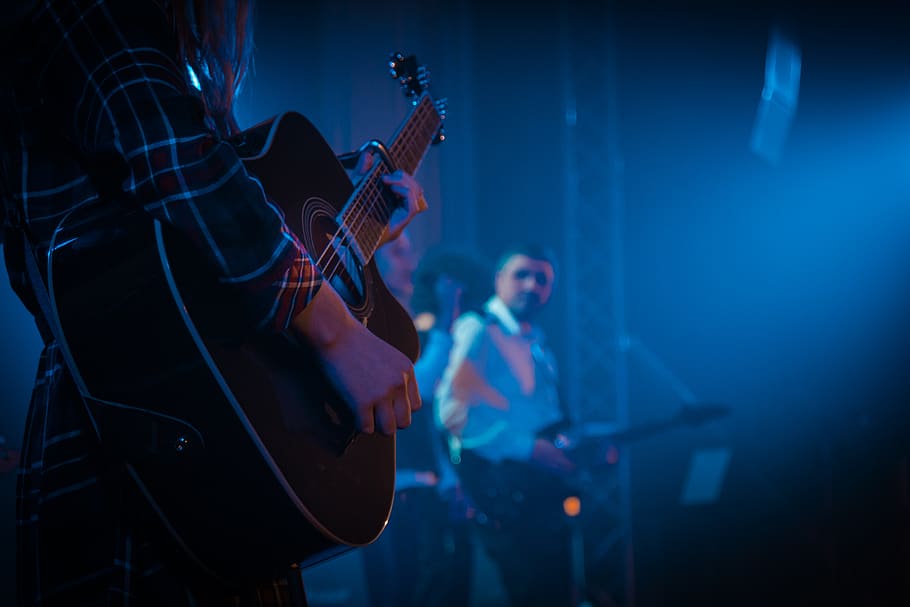 two men playing guitars, music, musical instrument, arts culture and entertainment HD wallpaper