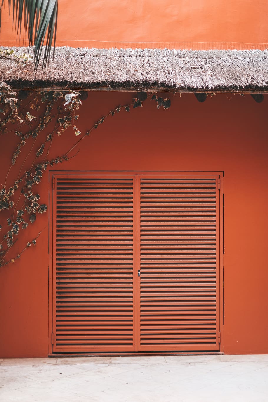 closed orange door, home decor, shutter, curtain, window, window shade HD wallpaper