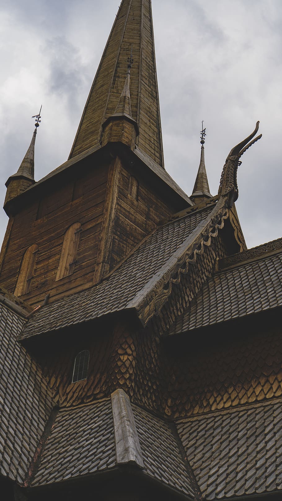 norway, wood, clouds, mood, church, viking, dramatic, old, built structure HD wallpaper
