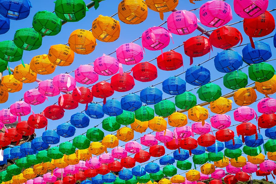 multicolored lanterns, multi colored, large group of objects HD wallpaper