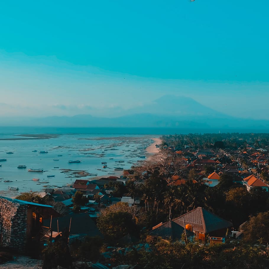 indonesia, lembongan island, nature, ocean, sea, beach, mountain, HD wallpaper