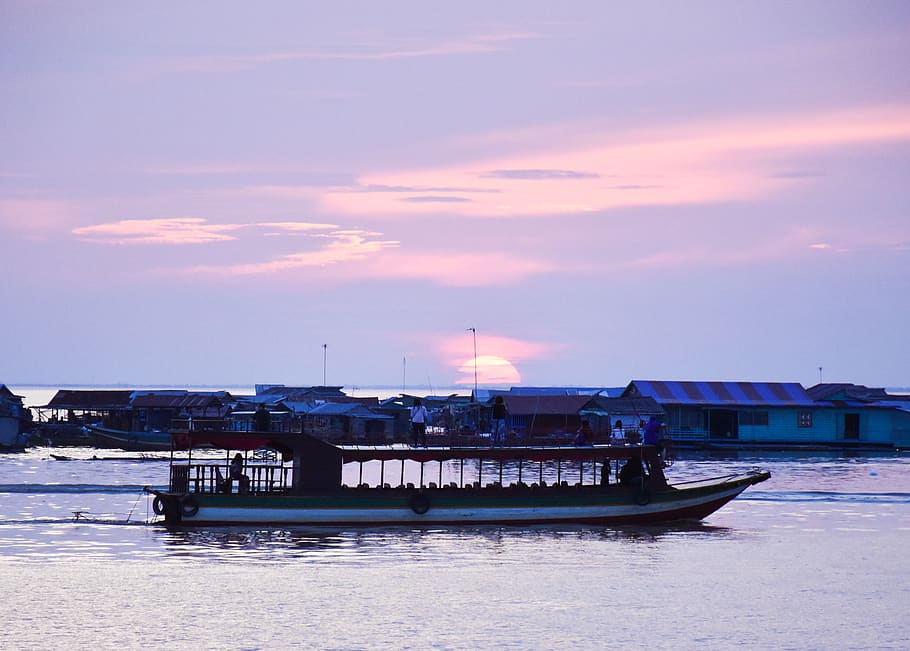 boat, transportation, vehicle, ferry, cambodia, tonle sap lake, HD wallpaper