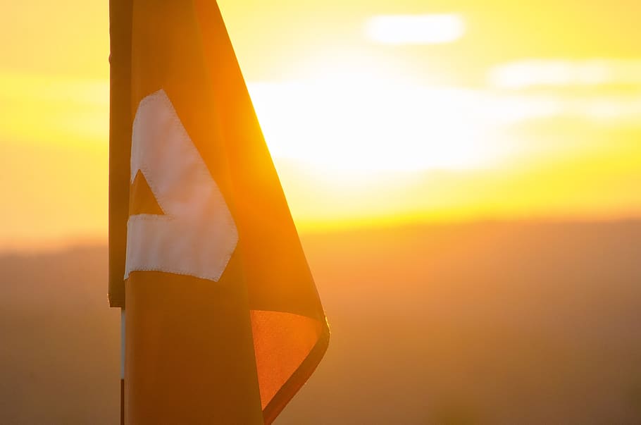 symbol, american flag, golf, golf flag, pin, sundown, sunlight, HD wallpaper