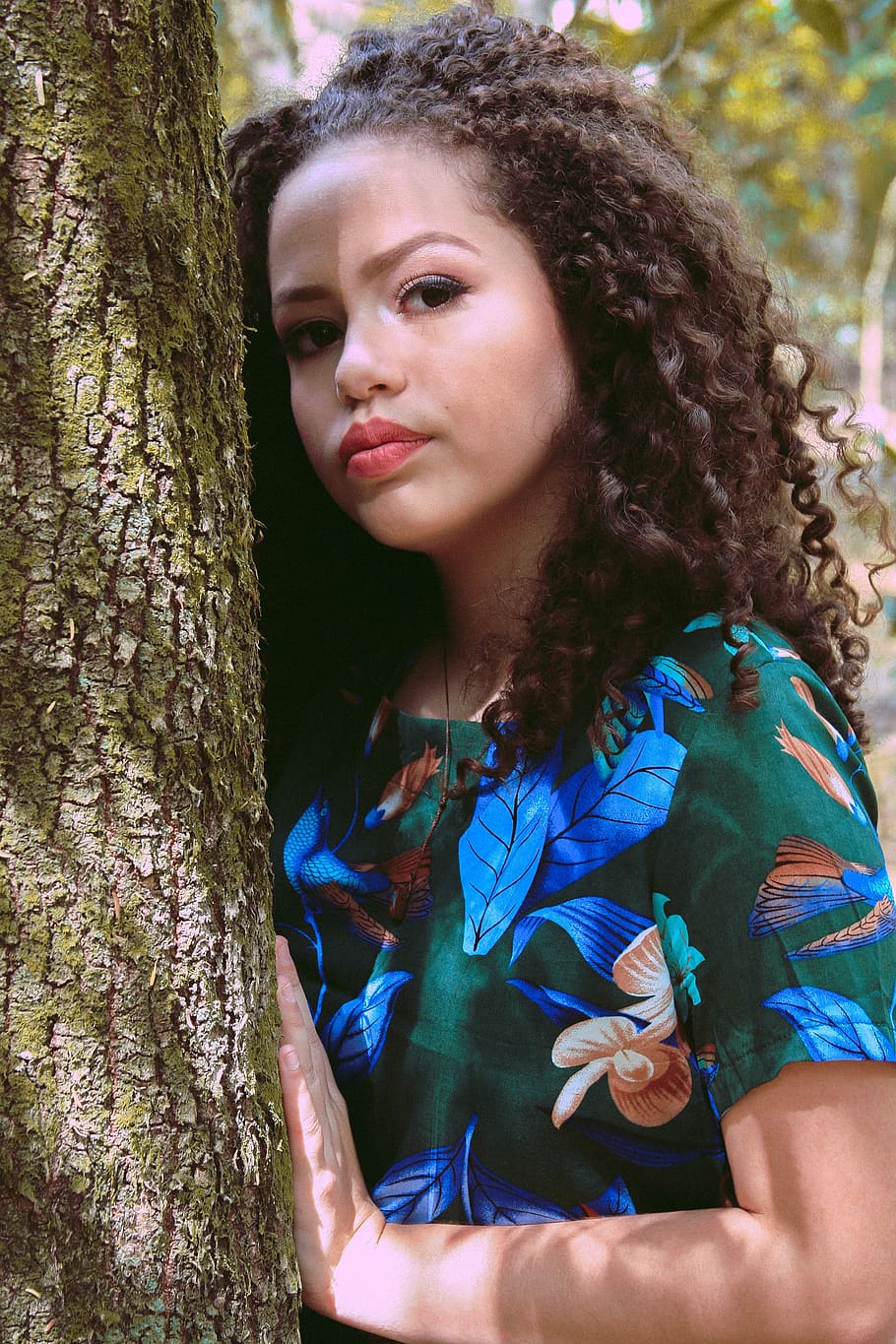 brazil, cianorte, hairstyle, tree trunk, curly hair, young adult HD wallpaper