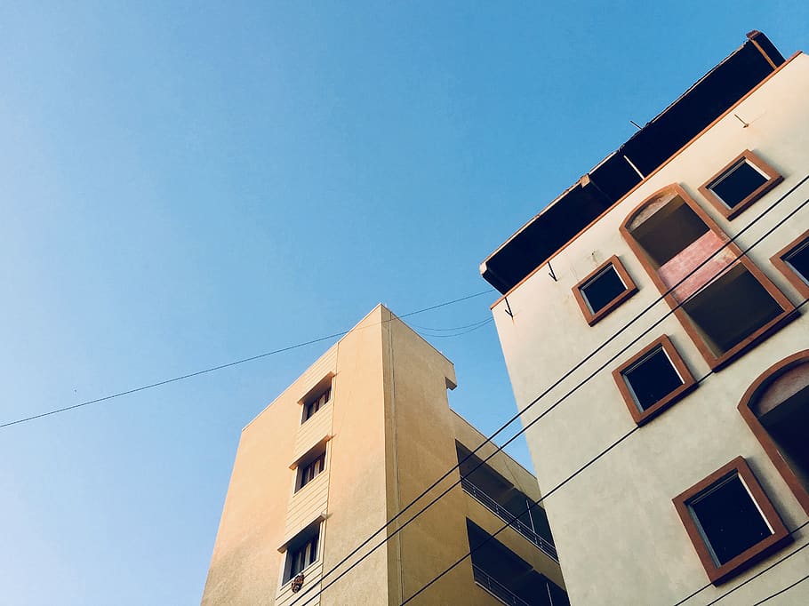 buildings, sky, clear, bright, sunny, hyderabad, india, built structure HD wallpaper